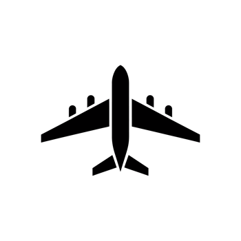 A black silhouette of an airplane cutouts png