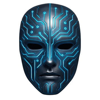 Futuristic Cyber Mask with Blue Glowing Circuit Lines Isolated on Transparent Background, png