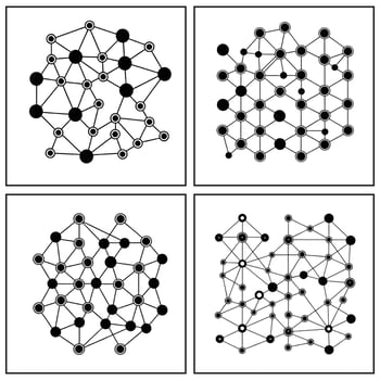 four black and white images of a network of dots vector