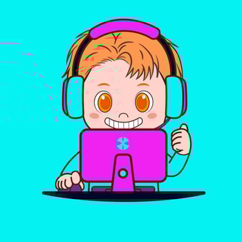 a cartoon boy with headphones and a computer vector