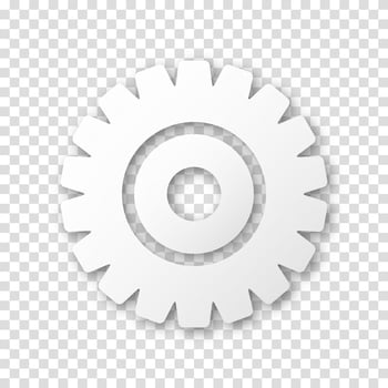 Realistic gear icon. Machine cogwheel in flat design, industrial sprocket element, engineering symbol, mechanical settings part. vector