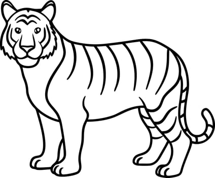 Cartoon Standing Tiger Outline, Bold Lines, Stripped Pattern, Animal Illustration. 86 Chars vector