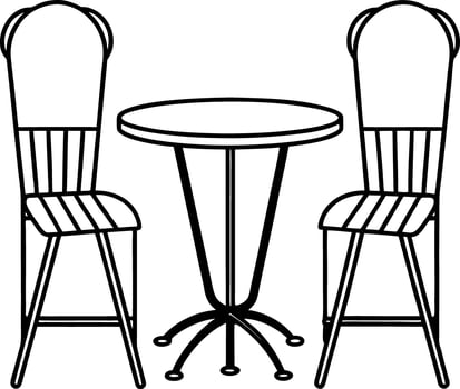 Minimalist Outline Round Table with Two Chairs, Line Art Home Furniture, Cafe Style vector