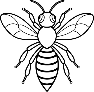 Line Art of Honeybee with Wings, Isolated, White Background, Detailed, Black Outlines vector