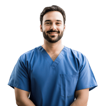 Portrait of smiling male healthcare worker in blue uniform isolated on transparent background png