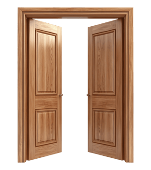 Classic brown open doors isolated on transparent background png