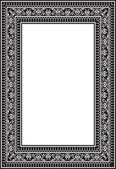 monochrome black square turkish national ornament. Ottoman border, frame. Ethnic floral rectangle, Seljuk Turks pattern. Decor Sultan's palaces. vector