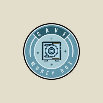 save box emblem logo color illustration template icon graphic design. money saving sign or symbol for business finance concept with circle badge label typography vector