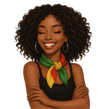 A smiling black woman with a colorful scarf png