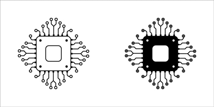 Artificial intelligence AI processor chip icon.AI Processor circuit set. vector