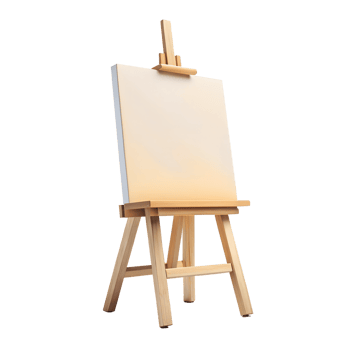 wooden easel with blank white canvas png