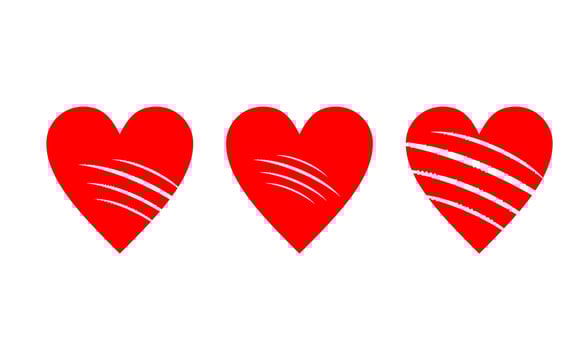 Set of scratch red hearts icon, broken heart, breakup, divorce concept vector