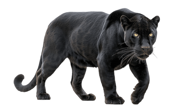 Black Panther Animal Walking for Wildlife and Nature Projects isolated on transparent background png
