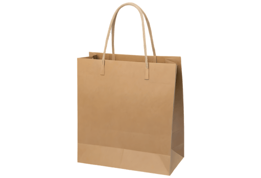 A brown paper bag with handles transparent background png