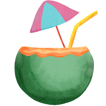 Tropical Coconut Drink Cartoon Illustration with Watercolor Style png