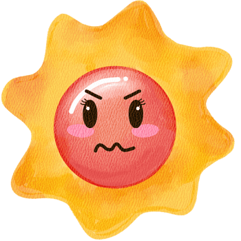 Cute Angry Sun Cartoon Illustration with Watercolor Texture png