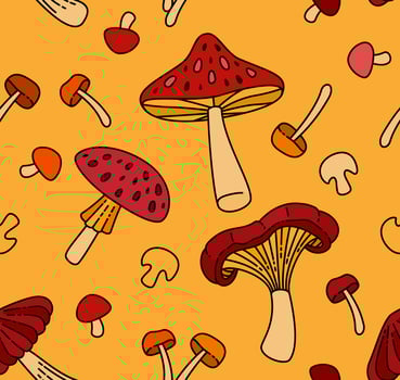 Seamless Illustration of Various Mushrooms for Flavorful, Healthy Cooking in Every Dish. Can Be Used as Background, Banner, Print, Textile, Fashion, and Food Packaging Design vector