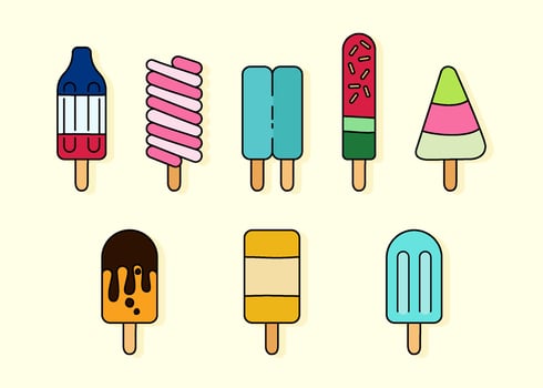 Fun doodle line art of ice cream such as soda, citrus or orange, watermelon, chocolate glazed, mint and fruity fruti flavors for summer theme. Can be used for children books, backgrounds, banners vector