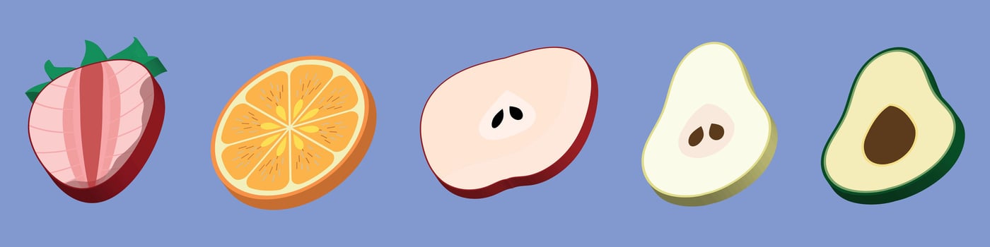 Fresh Fruit Slices Collection Strawberry Orange Apple Pear Avocado vector