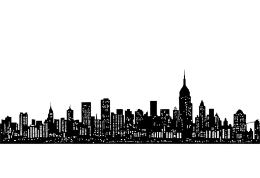 A black and white photo of a city skyline png