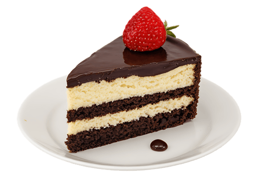 A slice of cake with chocolate frosting and a strawberry png