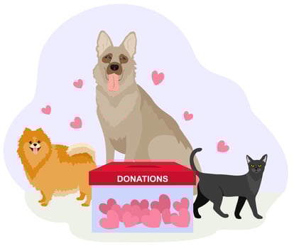 Donations the help animal dog and cat. Volunteering, assistance to animals. Fundraising, Donation for pets vector
