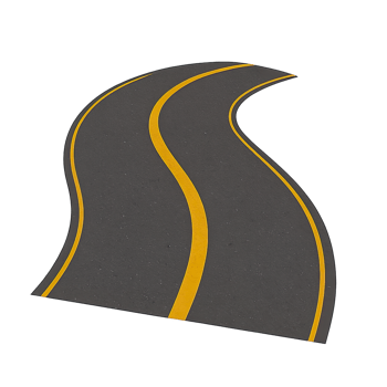 Curved Asphalt Road with Yellow Line Isolated on Transparent Background, png