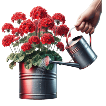 Hand Watering Red Carnations in Pot png