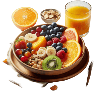 Fresh Fruit Salad with Juice Breakfast png