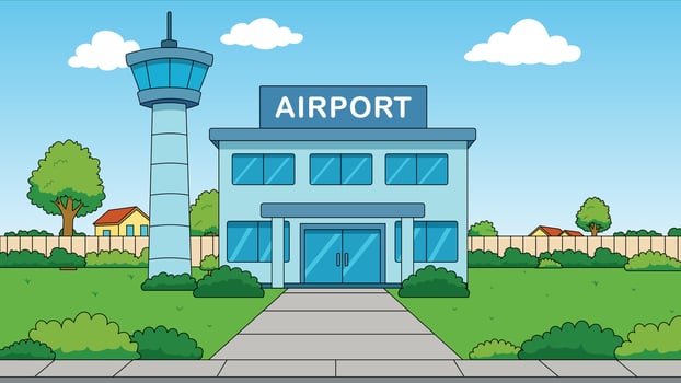 Airport scene with control tower and terminal building vector