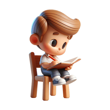 3D Cute Boy Sitting on Chair Reading a Book - Child Education and Learning Concept png