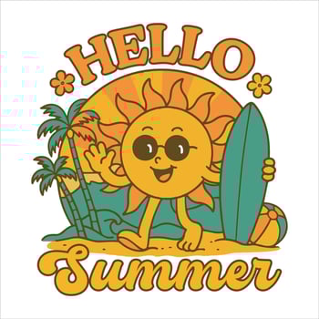 Hello Summer - Retro Vintage Summer T-shirt Typography , Collection Of Summer Summer Vacation Illustration, Summer Beach Vibes Graphics vector
