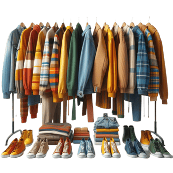 Colorful Clothing Rack with Winter Jackets png