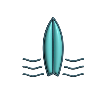 3D Surfing Board Beach, Wave Riding, and Ocean Adventure Concept png