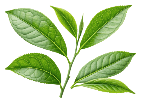 Fresh green matcha leaf cluster with vibrant veins and smooth texture isolated on transparency background for natural and healthy concept png