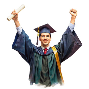 A graduate is holding up his diploma png