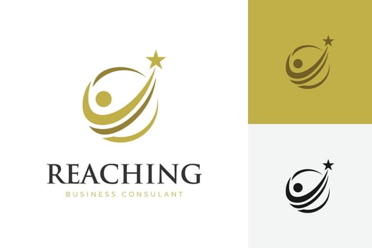 Reach Success people logo design with star achieve Leadership abstract logo concept graphic vector