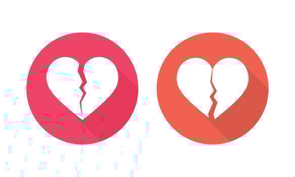 Two Broken Hearts Icons in Reddish Tones. vector