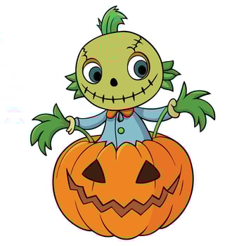 Cartoon zombie scarecrow in pumpkin halloween celebration illustration character design vector