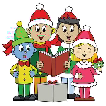 Group of children singing christmas carols illustration holiday celebration vector