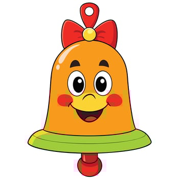 Cheerful cartoon bell with red bow holiday season celebration graphic vector