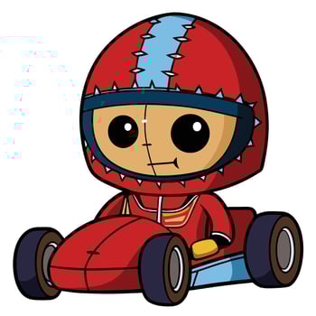 Cartoon racer doll driving go kart adorable cute illustration vector