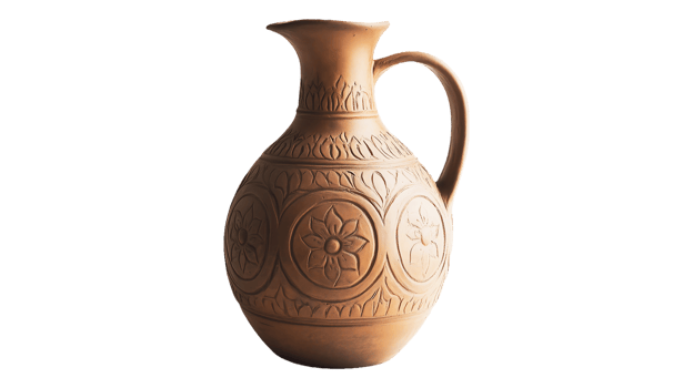 Terracotta Pot with Floral Design - Handcrafted Pottery for Rustic Home Decor png