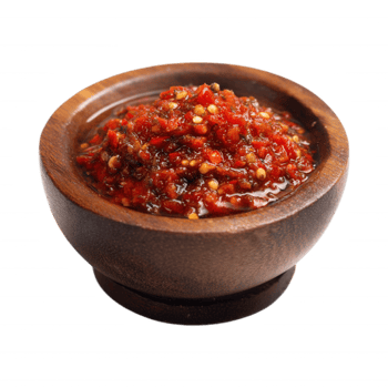 A wooden bowl filled with a red sauce png