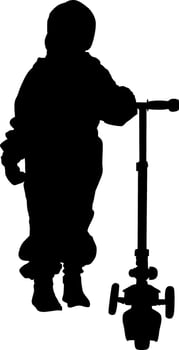A young man riding scooter silhouette isolated on white background vector
