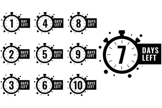 Countdown Days to Go Poster with 7 Days Left. Countdown to Deadline Concept . Time Display with Number Seven. Sales or Promotion Clock Sign Business Concept Number Days Left vector