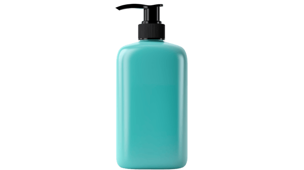 Stylish Turquoise Pump Bottle for Liquid Products, Elegant Dispenser Bottle with Black Pump, Modern Refillable Bottle for Soap and Lotion png