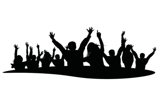 Crowd of People Silhouette Happy Young Group Party Fans Cheering at Concert or Sport Event vector