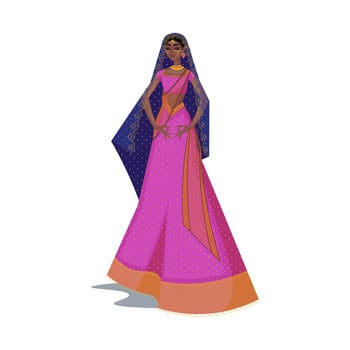 Indian woman in sari in flat design. Traditional female colourful clothing. illustration isolated. vector