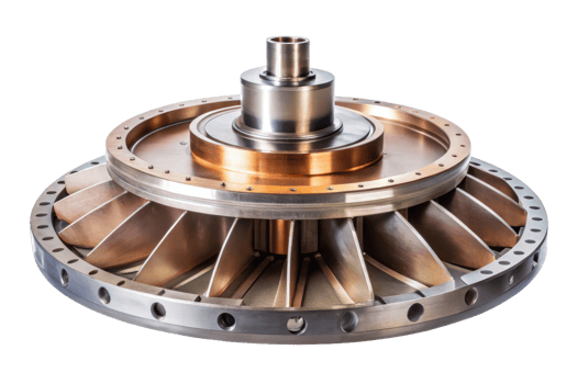 Precision turbine component with detailed metal design isolated on a transparent background png